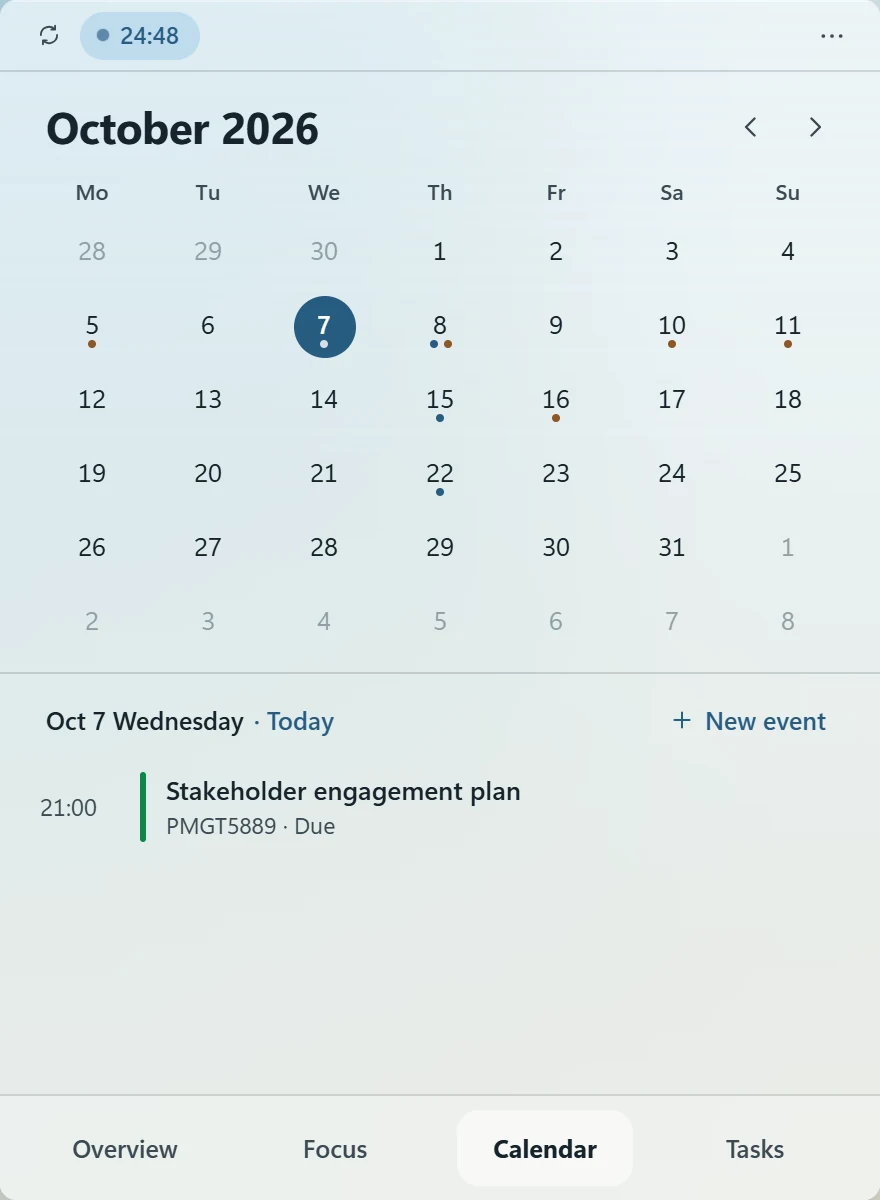 Month view calendar