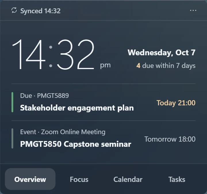 The widget on a dark wallpaper