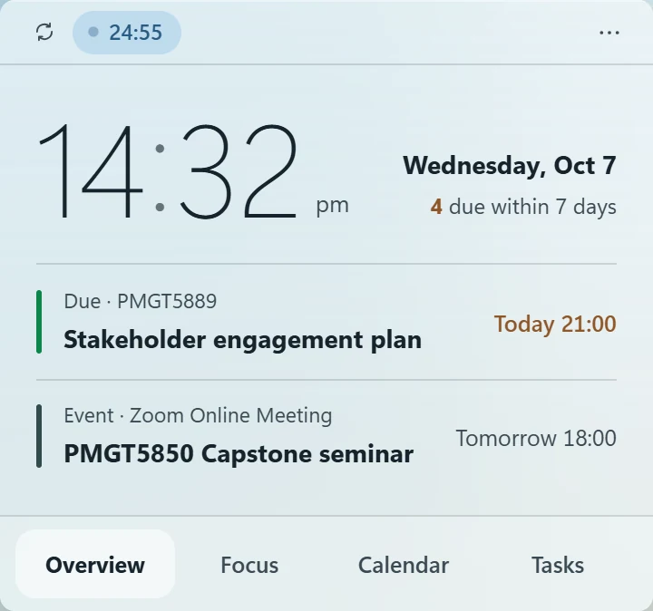 The widget on a light wallpaper